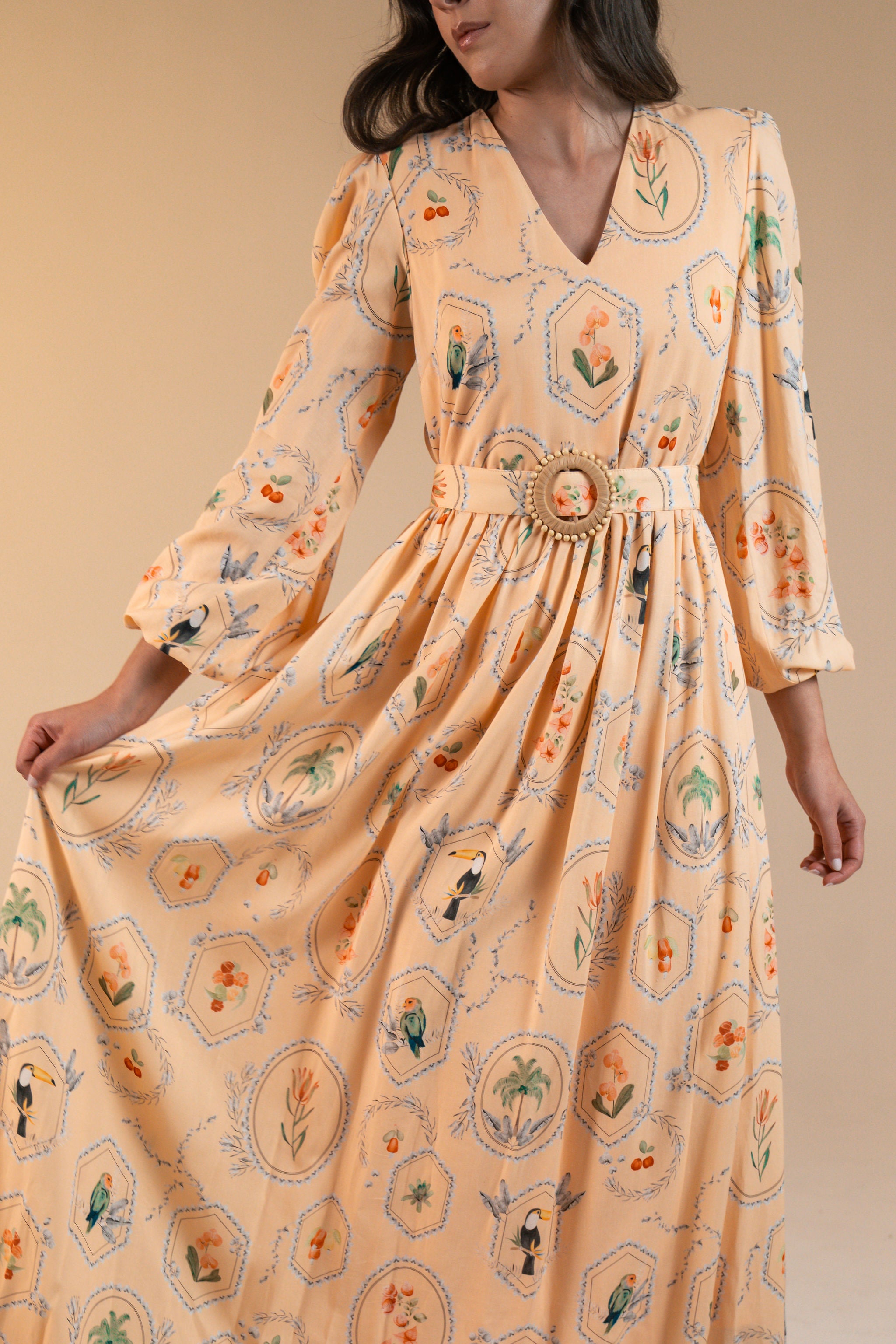 Marcela Tropical Print Maxi Dress - Pêssego