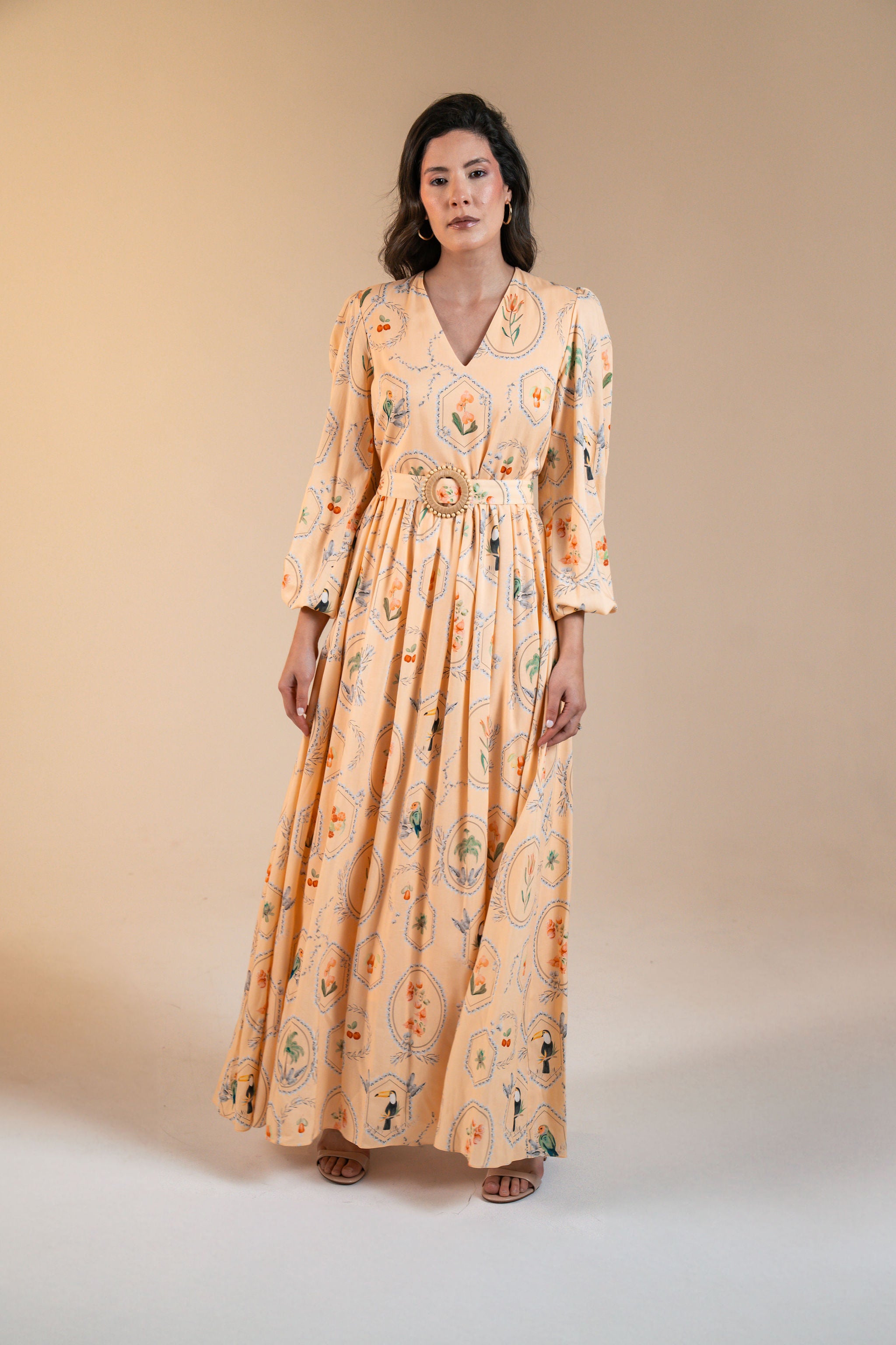 Marcela Tropical Print Maxi Dress - Pêssego
